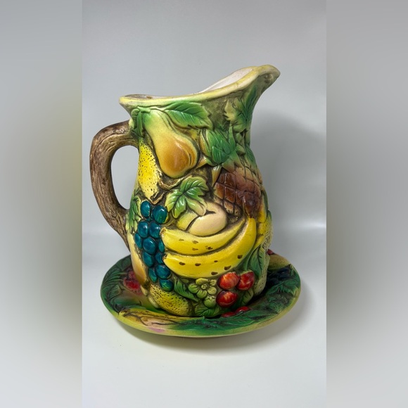 Vtg MCM Nancy Pew Japan mini decorative pitcher & basin set Multi Fruit pattern - Picture 4 of 13